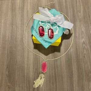 Kendra Scott Rayne Long Necklace & Drop Earrings in Burgundy Illusion, Gold